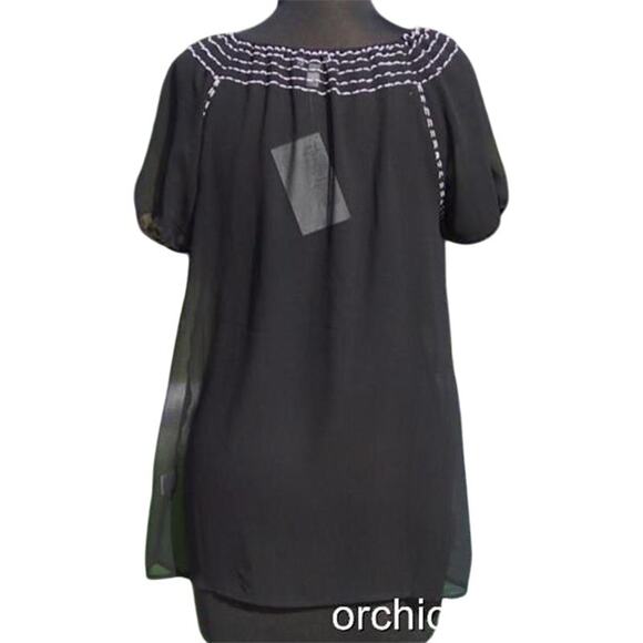 Cache Peasant Tunic Boho Embroidery Embellished Silk Top New Key Hole NWT $138 - Picture 4 of 4